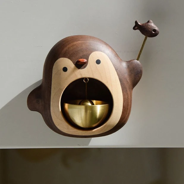 

Penguin Doorbell Copper-wood Refrigerator Door Home Decoration Accessories Decorative Figurines Living Room Desk Decoration