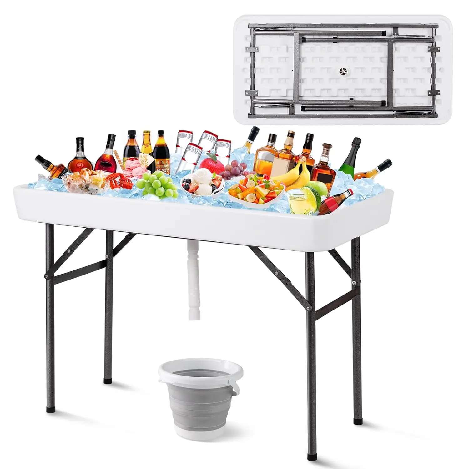 

4 Foot Ice Cooler, Outdoor Buffet Cold Food Keeper w/Matching Skirt & Drain Plug, Portable Tailgate Camp Fishing, Customized