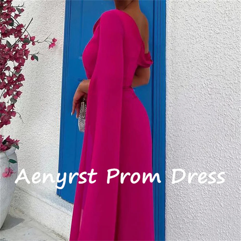 Aenyrst Hot Pink colletto diagonale abiti da sera a sirena 2024 Chiffon lunghezza del pavimento abiti da ballo abito lungo da festa muslimah