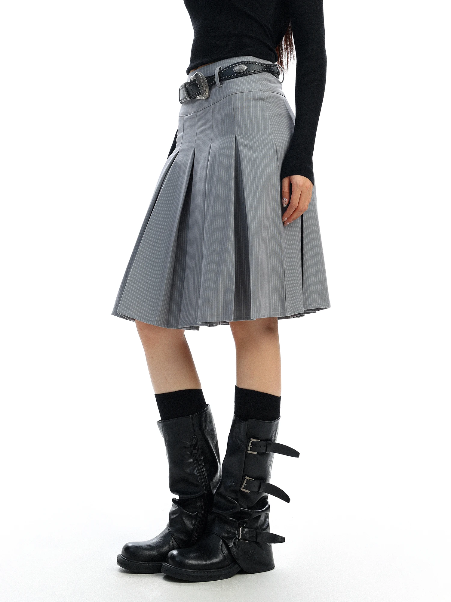 

High Waist A-Line Midi Skirt Women's Design Sense Small ence Pleated Stripe Skirts Slimming Skirts Casual Skirts