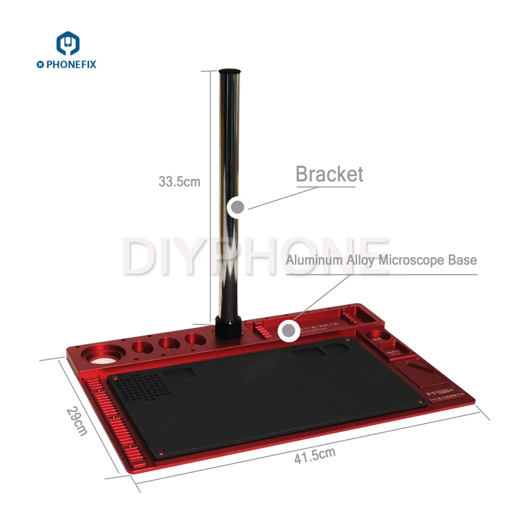 415 x 290mm Aluminum Alloy Microscope Stand Base High temperature Silicone Pad Diameter 25mm Bracket Holder For Phone PCB Repair