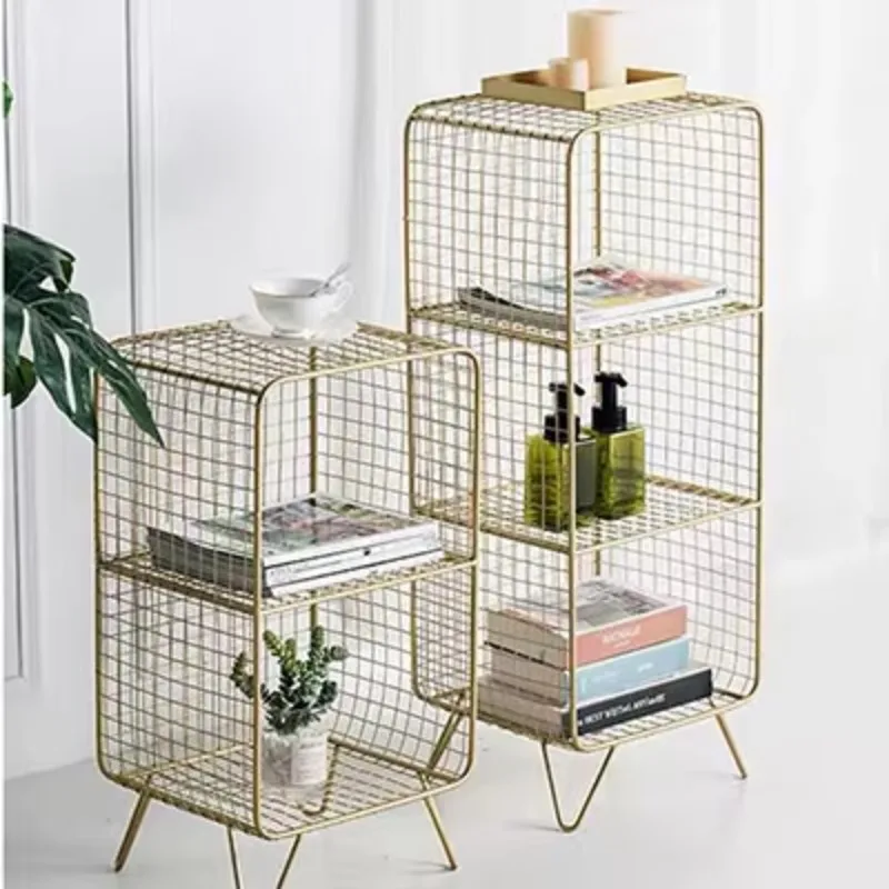 HYS Wrought Iron Mesh Small Bookshelf, Office, Living Room Multi-Layer Reading Rack, Simple Floor-standing Storage Shelf
