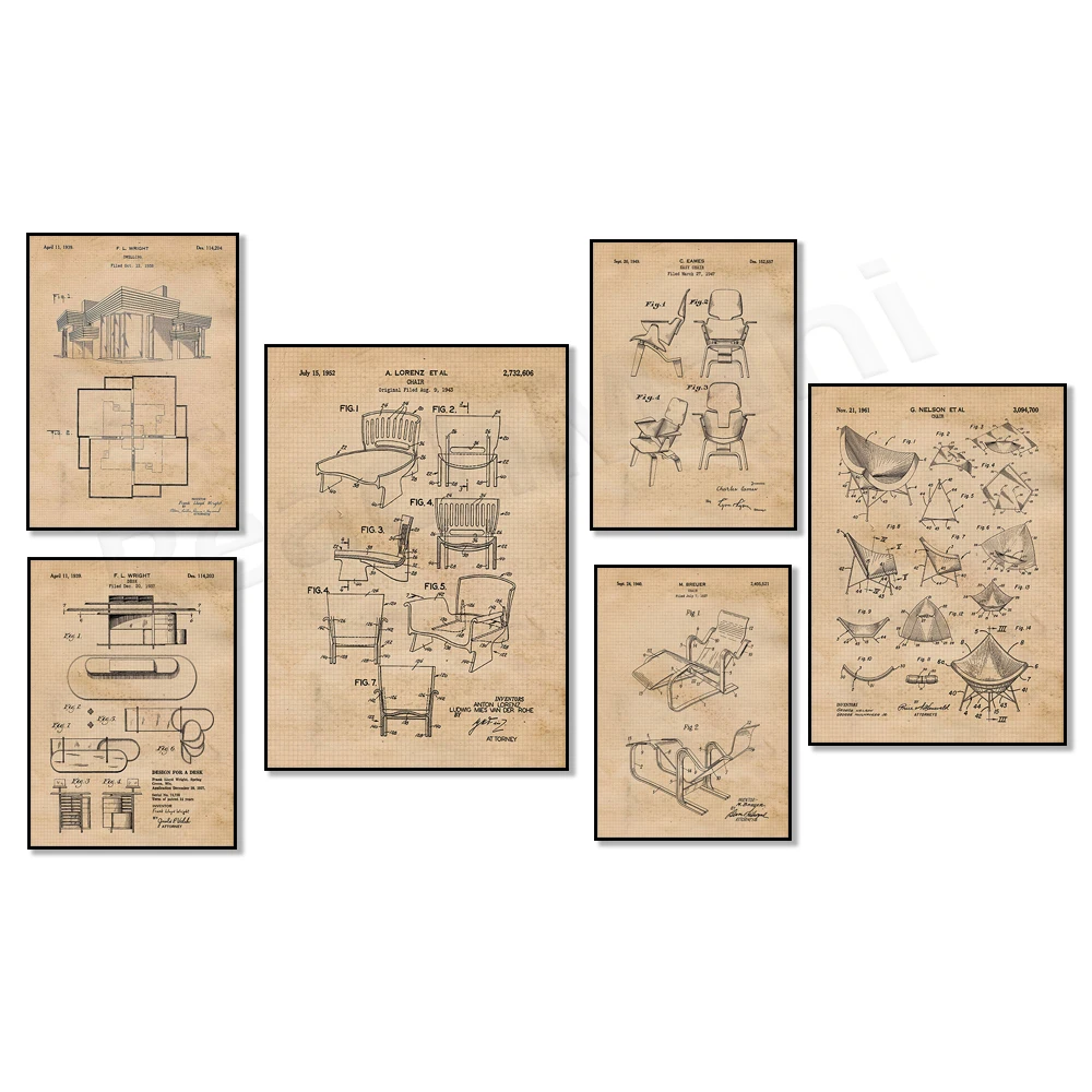 Vintage House Chair Patent Print Wall Art Decor Gift for Home Office Man Cave Design Architecture Student Teacher