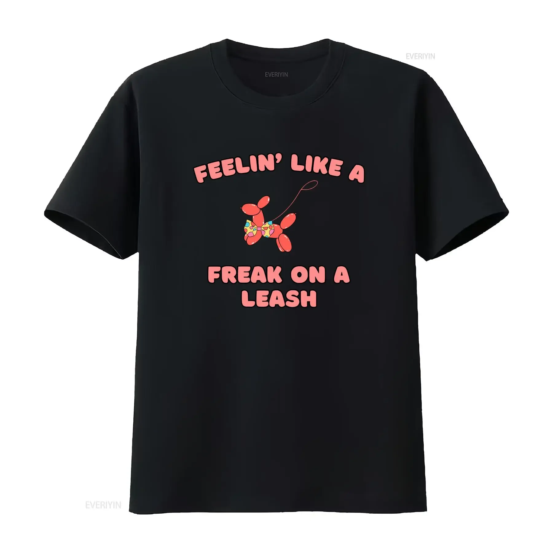 Funny Freak On A Leash Slogan Cartoon Balloon Dog Print Streetwear Casual T Shirt vintage Washed Soft Stretched