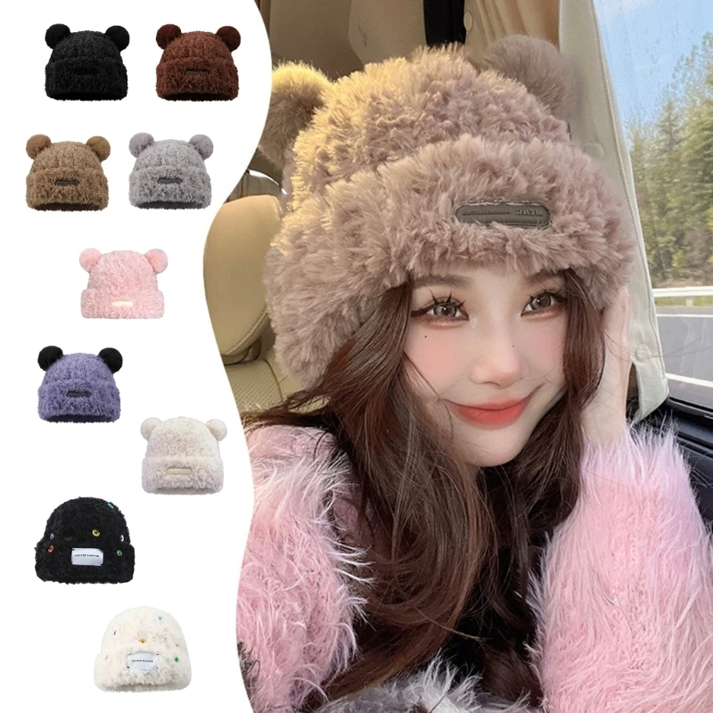 634C Oversized Bear Ear Hat for Girls Winter Windproof Hat Warm Birthday Gifts Festive Stage Shows Bear Hat Photo Props