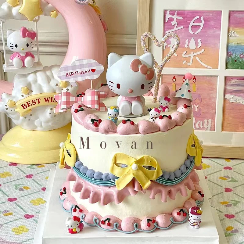 

Anime Cartoon Girls Birthday Baking Dessert Table Decor Sanrio Hello Kitty Mini Toppers Cake Decoration