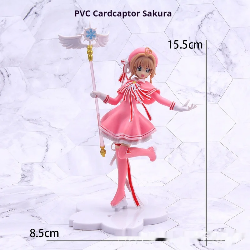 15cm 애니메이션 귀여운 핑크 카드캡터 사쿠라 액션 피규어 PVC 수집용 모델 데스크탑 PC 케이스 장식 자동차 장식 소녀 장난감 선물