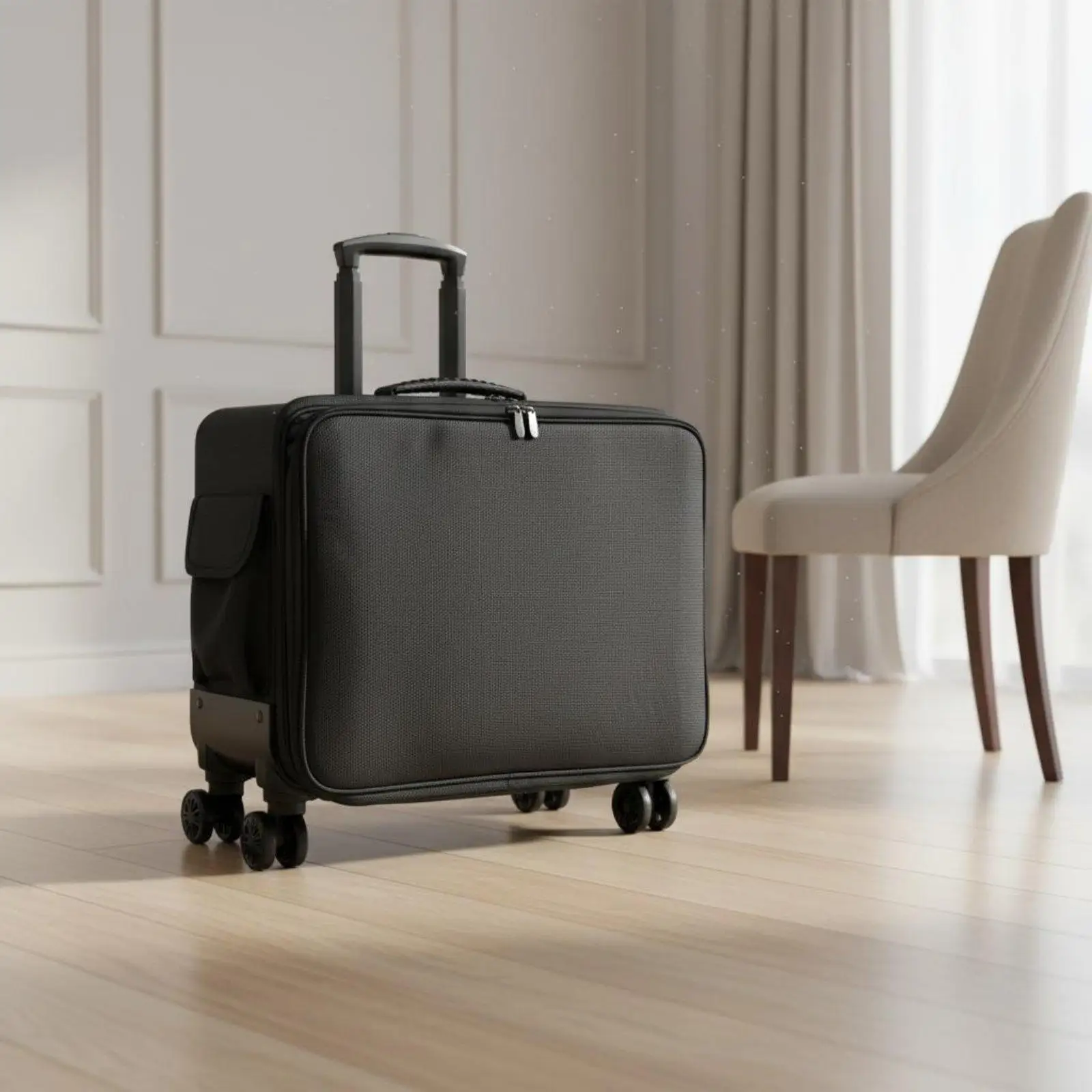 Large Capacity Makeup Trolley Bag Water Resistant Oxford Cloth Cosmetic Travel Case with Rotating Wheels for Stylists