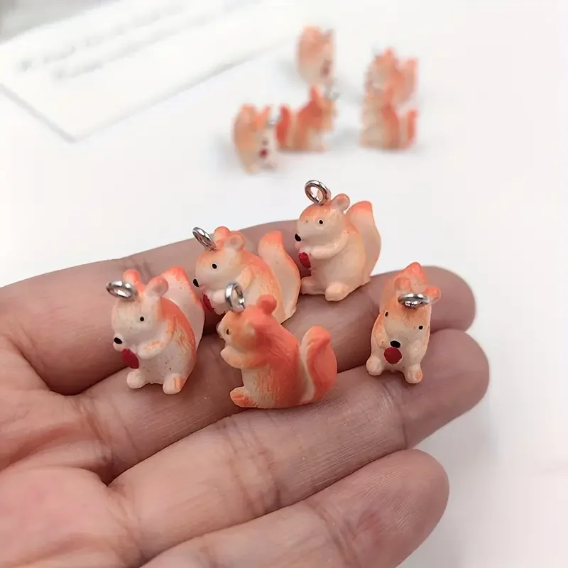 

10pcs Cute Squirrel Resin Charms for DIY Jewelry Making, Kawaii Animal Pendants with Hook for Keychains, Earrings & Crafting DIY
