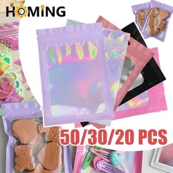 20/50pcs Thicken Bags Holographic Laser Color Plastic Pouch For DIY Jewelry Retail Storage Pouch Zip Lock Bag NO Hole