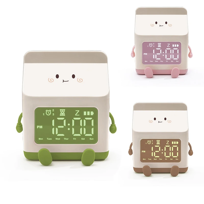 

1 PCS Wind Milk Carton Electronic LED Smart Clock Bedroom Bedside Dormitory Student Clock Green