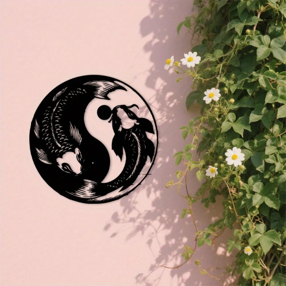 CIFBUY Metal Wall Art Yin Yang Koi Fish Black Iron Balance Decor for Living Room Yoga Meditation Outdoor Garden Sign