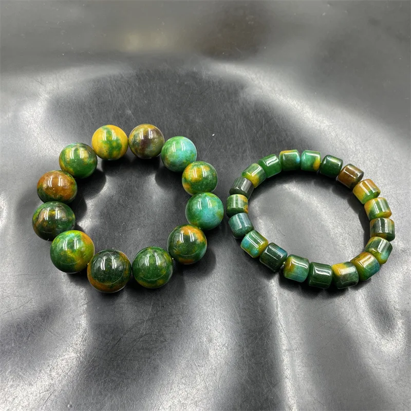 

Женский браслет из зеленого нефрита с круглыми бусинами 18 мм, темно-зеленый нефритовый браслет из бисера, модный темперамент, универсальный для путешествий
