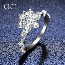 Luxury 18K White Gold Wedding Band Big 5ct D Color Real Moissanite Diamond Sunflower Ring Fine Jewelry for Women