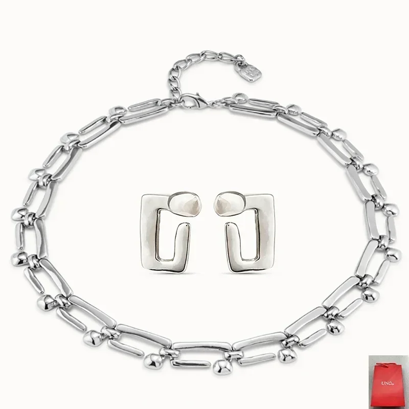 2024 Spain UNO's niche temperament silver nail shaped earrings necklace jewelry set women's gift