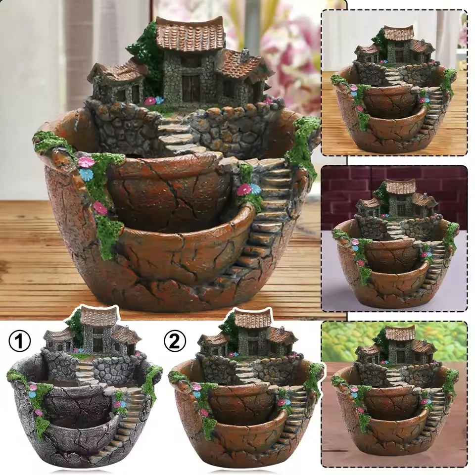 Creative Mini Flowerpot Succulent Planter Simulation House Cute Green Plants Planter Flower Pot With Hole Home Garden Decoration