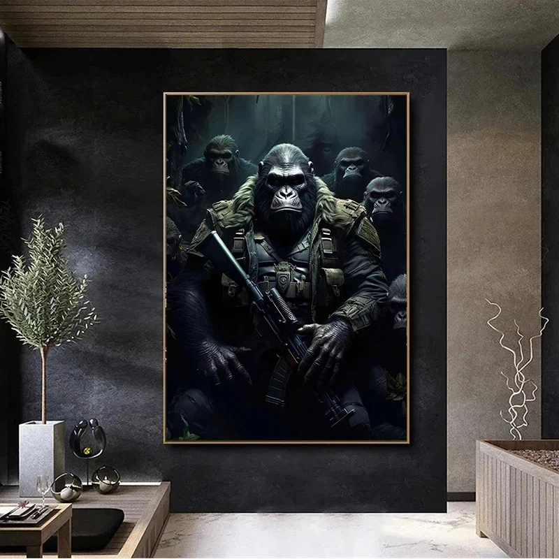 Funny Smoking Monkey Chimpanzee in Suit Gorilla Gangsters Art Poster Prints Canvas Painting Wall Picture Living Room Home Decor