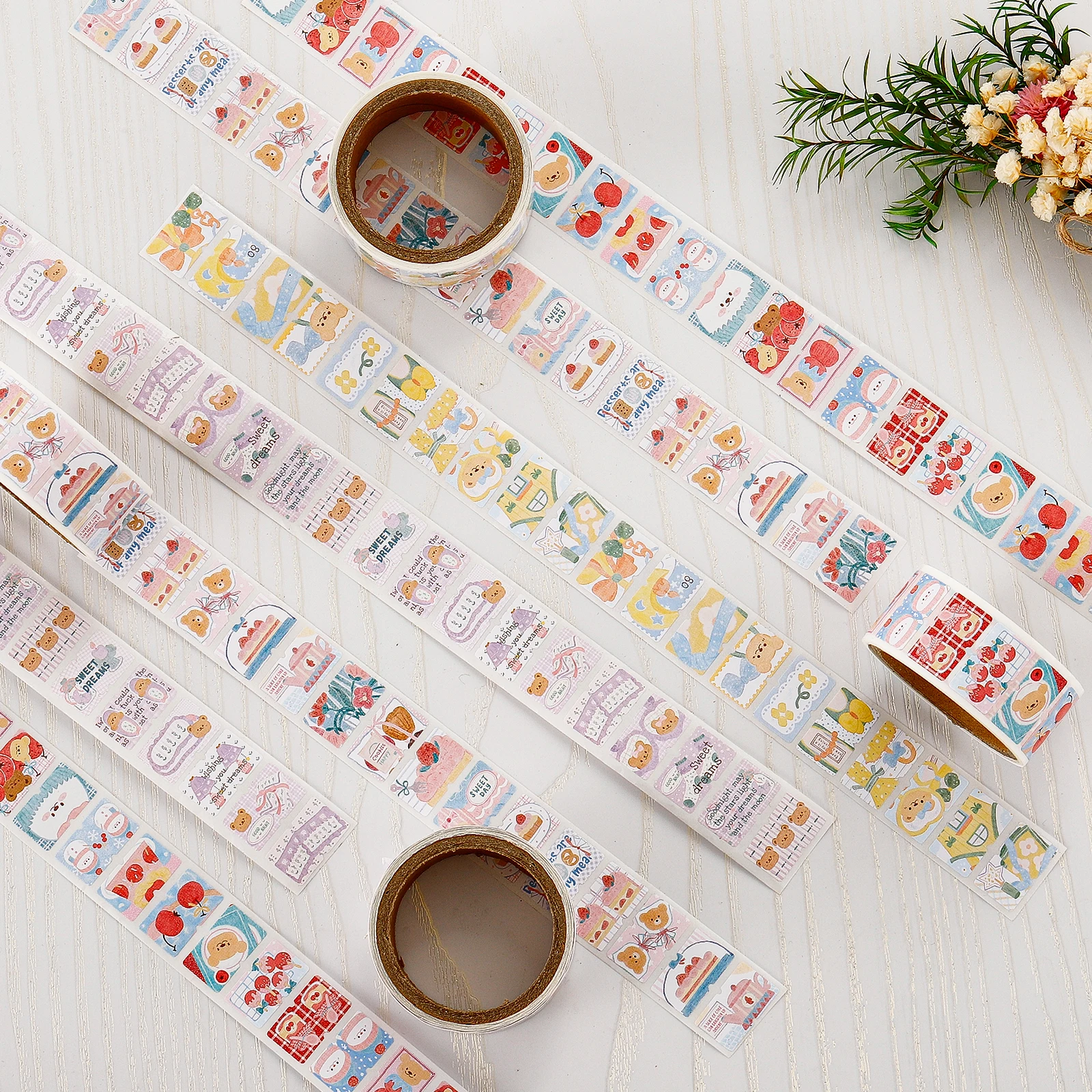 200pcs Mini Stamp Stickers Cartoon Illustration Writable Scrapbooking Sticker Aesthetic Stationery Journal Decor Sealing Label