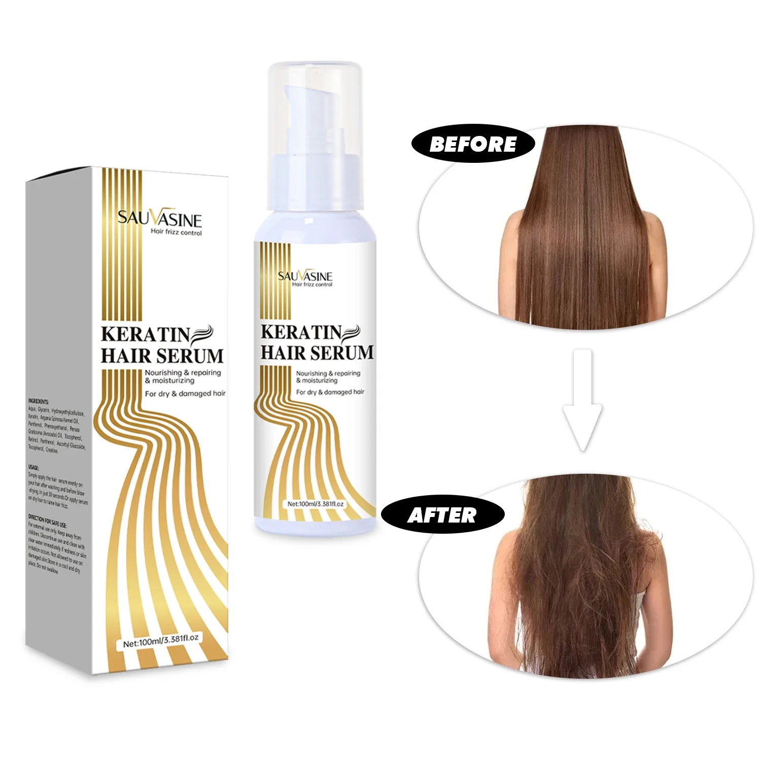 Hair Repairs Keratin Hair Serum Reduce Split Ends Smoothing Anti-Frizz Treatment Essential Oil For Dry & Damaged Hair 100ML