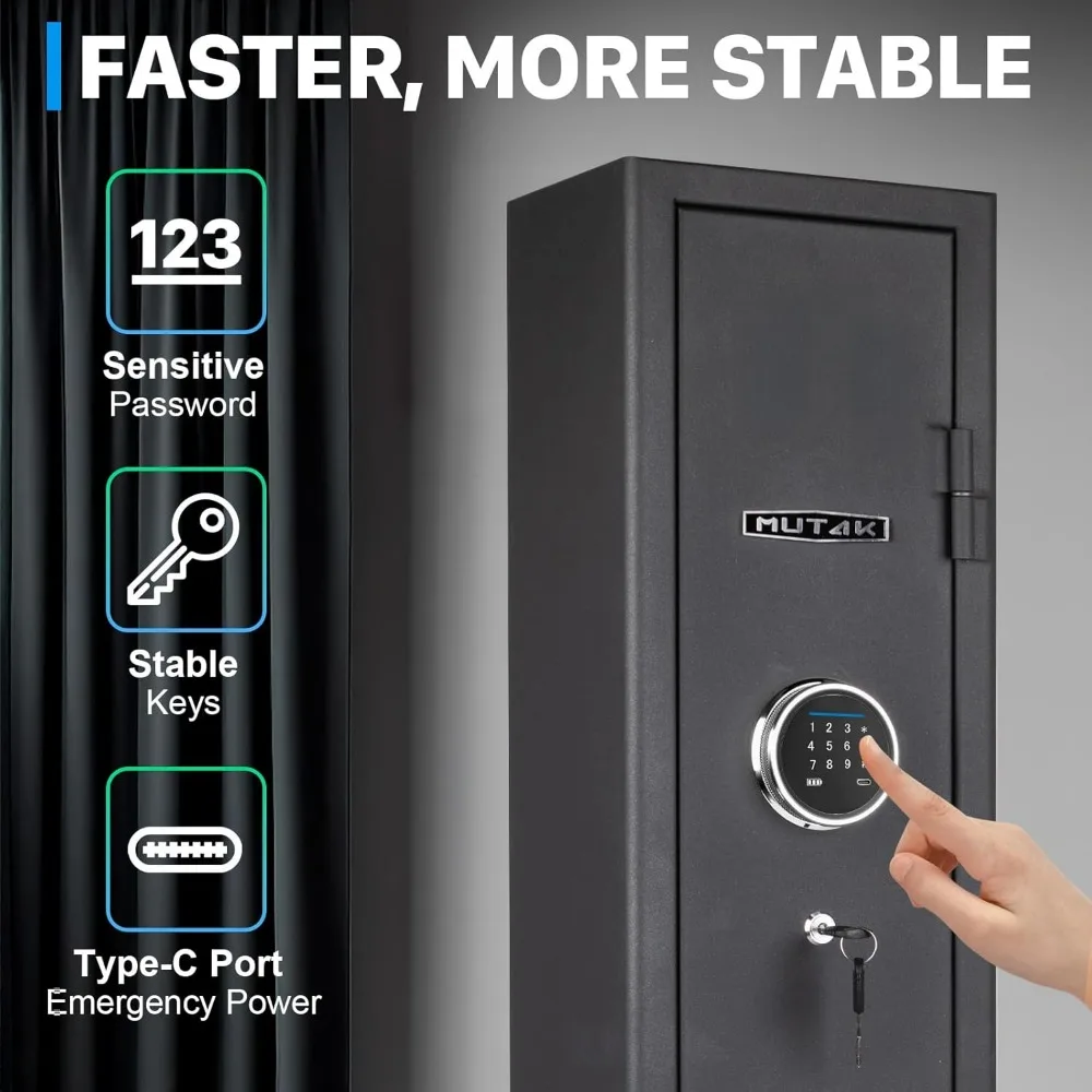 Gun Safe for Rifle and Pistols, Long Gun Safe for Rifle Shotgun for Home, Quick Access Gun Storage Cabinet with Handgun Pouch, S