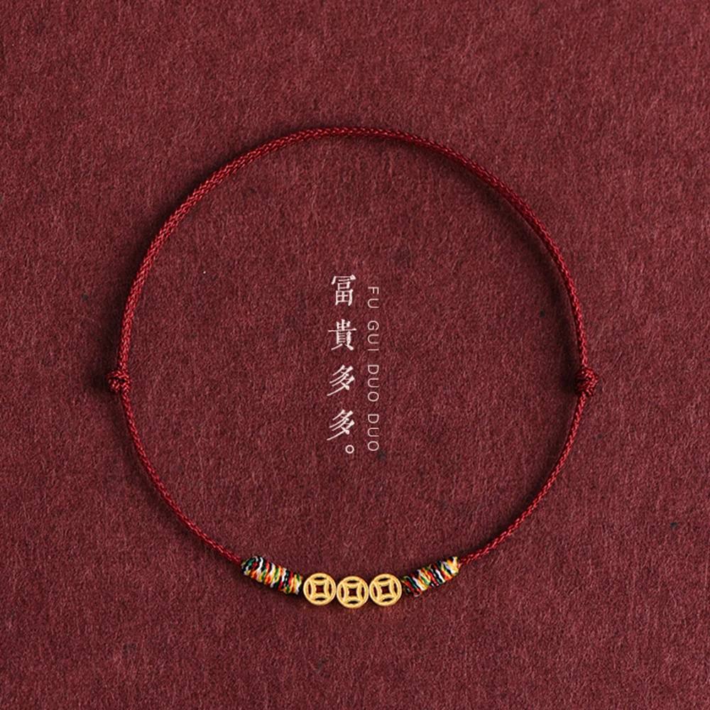 Handmade Braided Red Rope Bracelet Chinese Lucky Copper Coins Red String Bracelet for Women Men  Adjustable Charm Jewelry