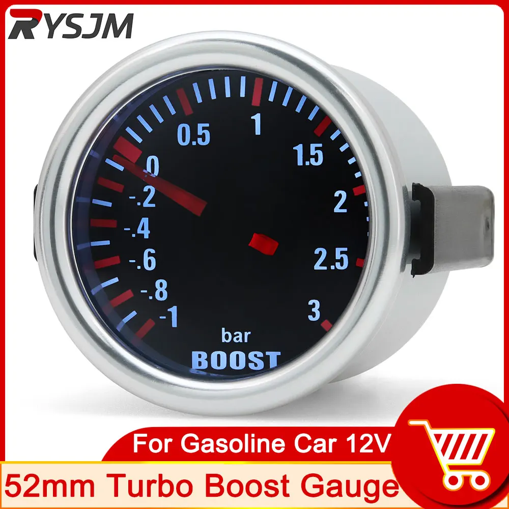 Round 52mm Auto Car White Backllight Turbo Turbin Mechanical Boost Gauge Clocks Pressure -1~3 Bar Boost Meter for Gasoline Car