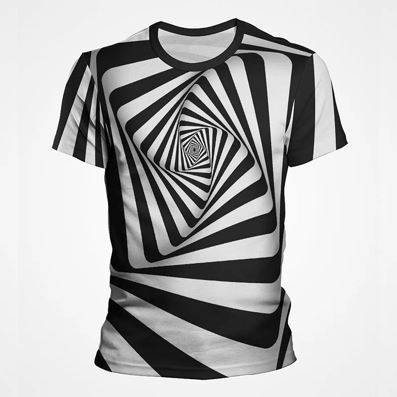 Artistic Black White Optical Illusion Graphic T Shirts Men 3d Print Short Sleeve Mens Tee Tops Plus Size Streetwear Tshirt