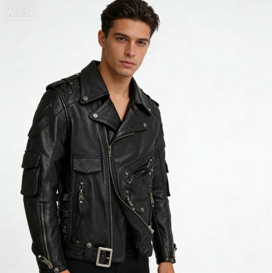 Men's Natural Leather Motorcycle Jacket Top Layer Causal Vintage Retro Moto Suit Leather Coat Dropshipping