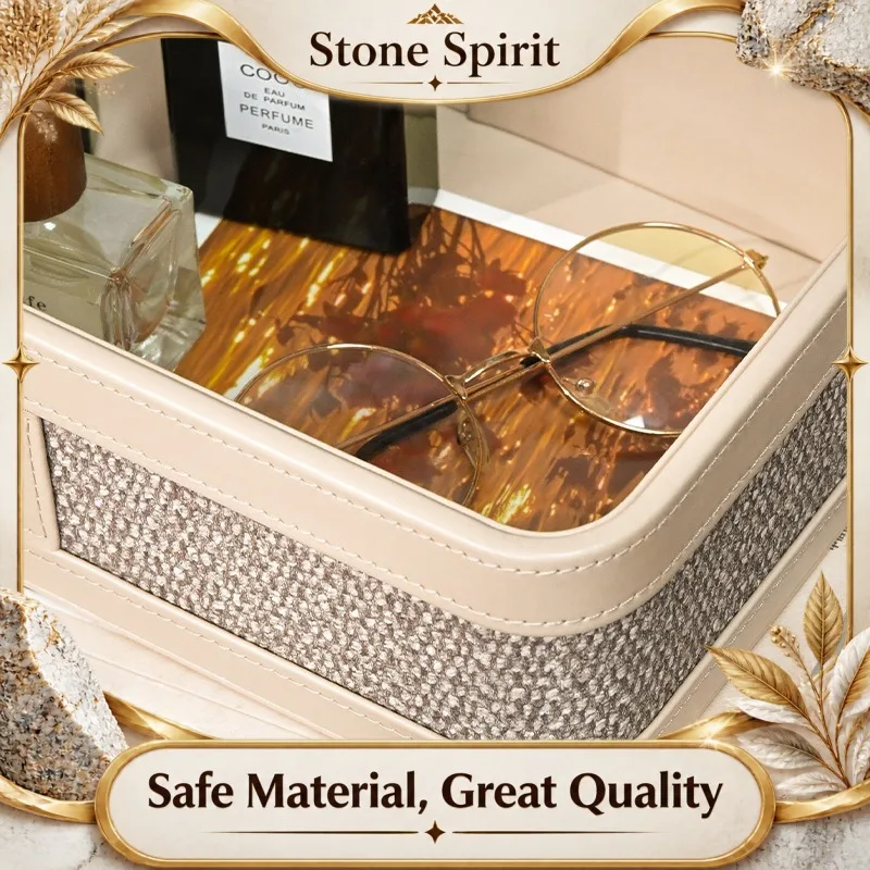 Luxury Leather Storage Box, Multifunctional Desk Organizer for Cosmetics Jewelry,Entryway Remote Control Holder, Home Decor Tray