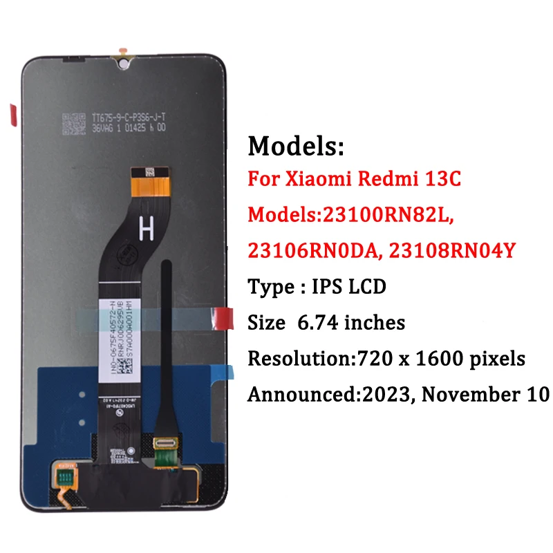 6.74\'\' For Xiaomi Redmi 13C LCD Display With Touch Screen Digitizer Assembly For Xiaomi Poco C65 LCD Replacement