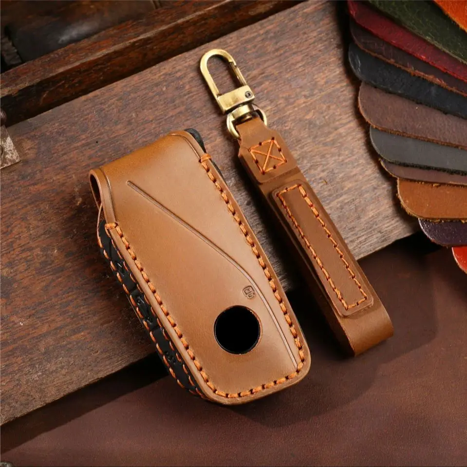 

Leather Car Remote Key Cover For BMW New 530Li i5 iX1 X1 X5 840I 740Li iX i7 X6 X7 5 7 Series Key Case Holder shell Keychain Fob