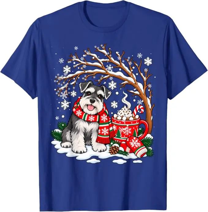 Miniature Schnauzer Dog Snow Tree Christmas Winter Xmas T-Shirt Y2k Playful Holiday Cheer Christmas Costume Novelty Gift Tee Top