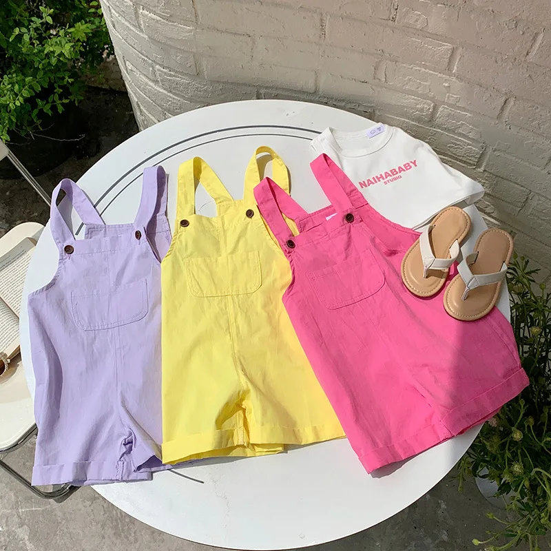 Cute Baby 61 Wearing Children\'s Overalls Baby Boys and Girls Korean Casual Pants Candy Color Costume Mamelucos  Overalls