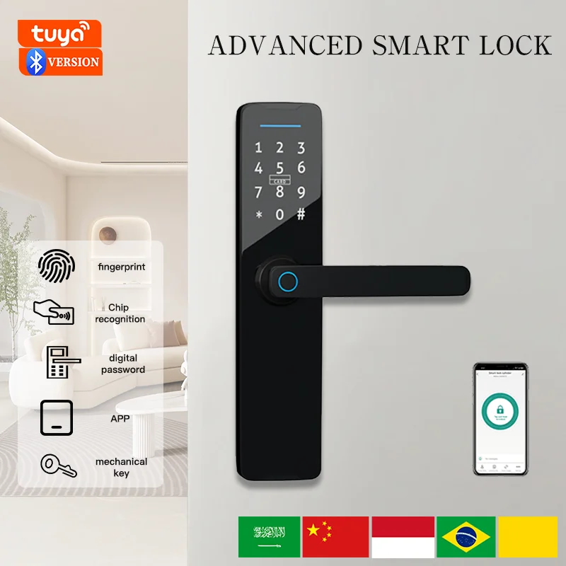 PHIPULO Tuya Digital Electronic Lock Smart Door Lock Smart Home Wooden Door Lock Biometric Fingerprint Lock Keyless Unlock