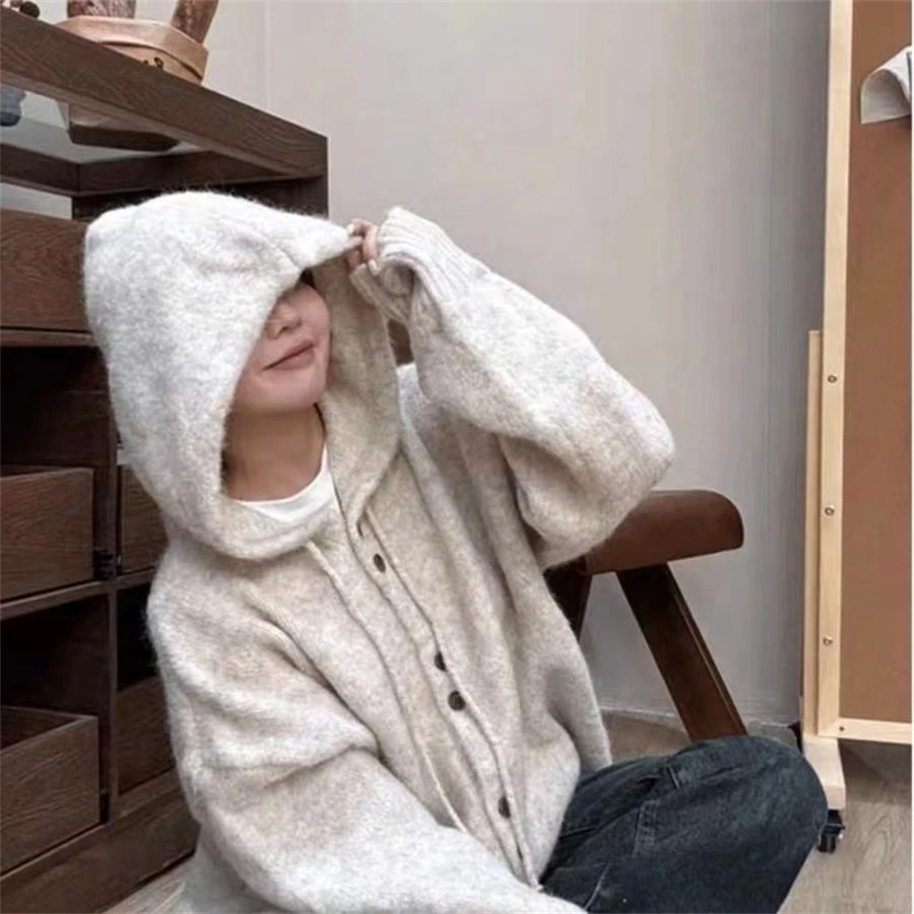 Kardigan Sweater Hoodie Wanita Model Terbaru 2025 untuk Musim Gugur dan Musim Dingin, Gaya Santai, Jaket Sweater Rajut Lembut dan Halus