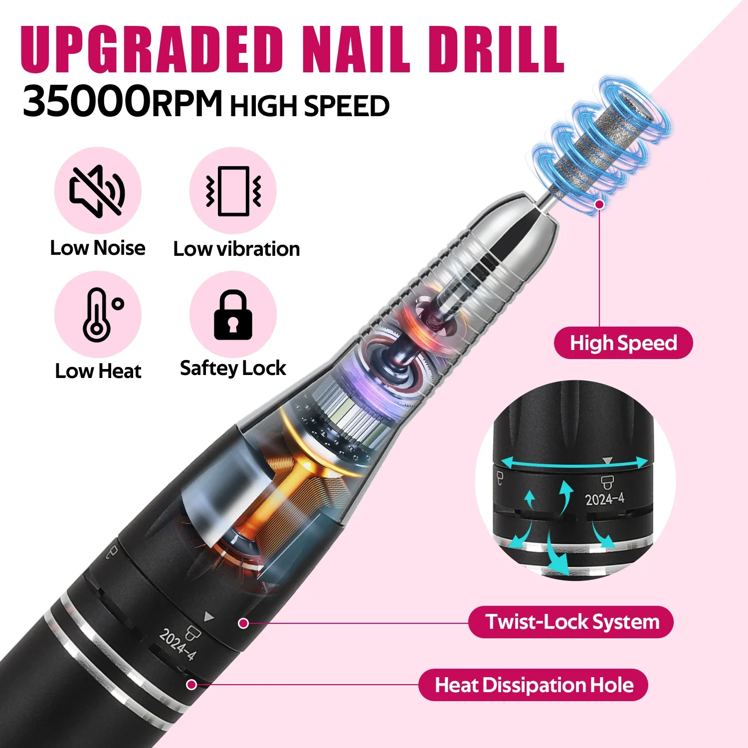 35000RPM Rechargeable Electric Nail Drill Machine With USB Connector Nail Polish Remover Drill Set Manicure Sander Low Noise