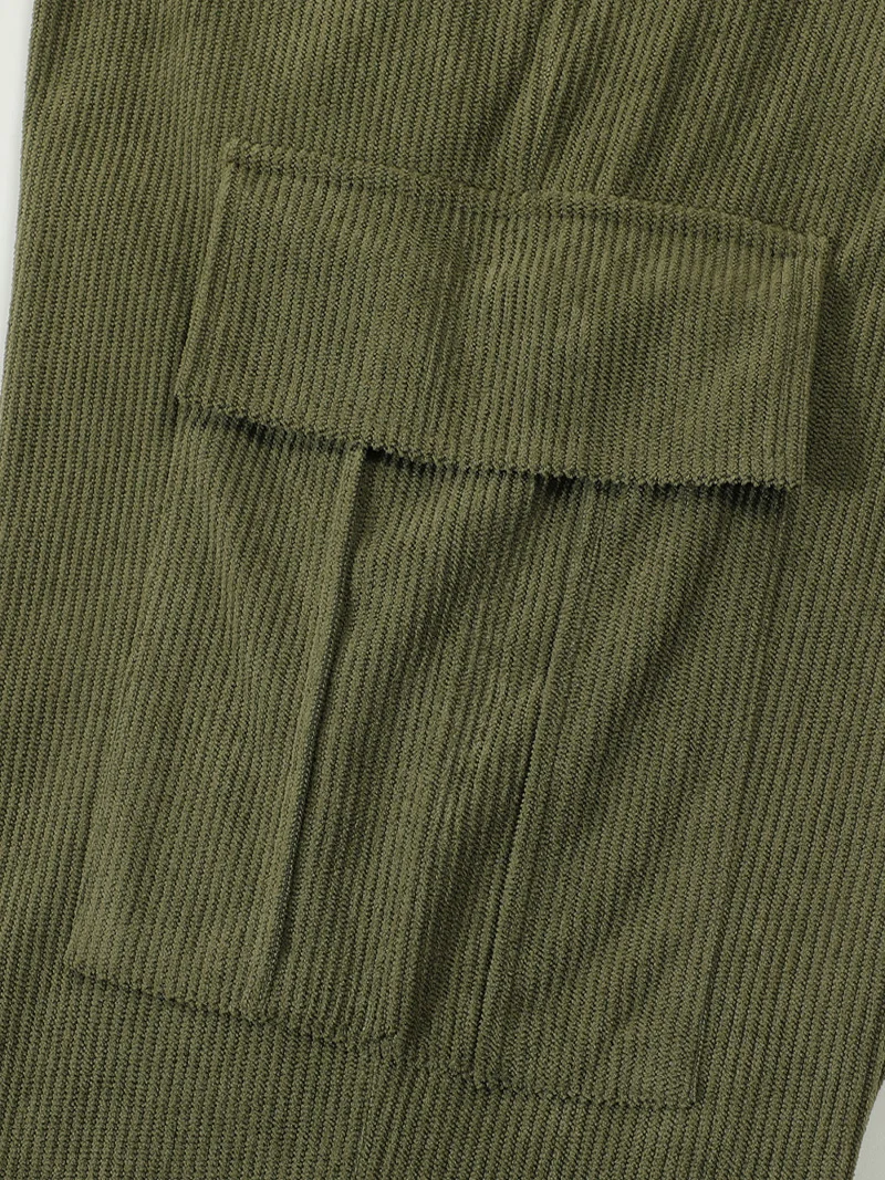 Herren Cord-Cargohose mit Elastischem Bund und Kordelzug, Lässige Hose mit Seitentaschen, Gerades Bein für Frühling und Herbst – Detail 27
