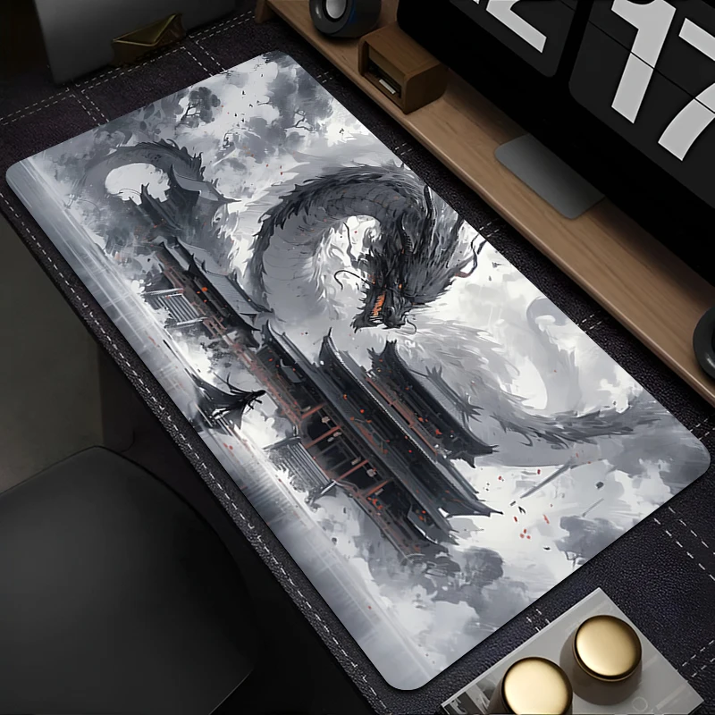 لوحة ماوس للكمبيوتر باللونين الأبيض والأسود، لوحة ماوس تنين مكتبية، ملحقات ألعاب الكمبيوتر، لوحة مفاتيح للكمبيوتر المحمول، حصيرة مكتبية ممتدة هدية