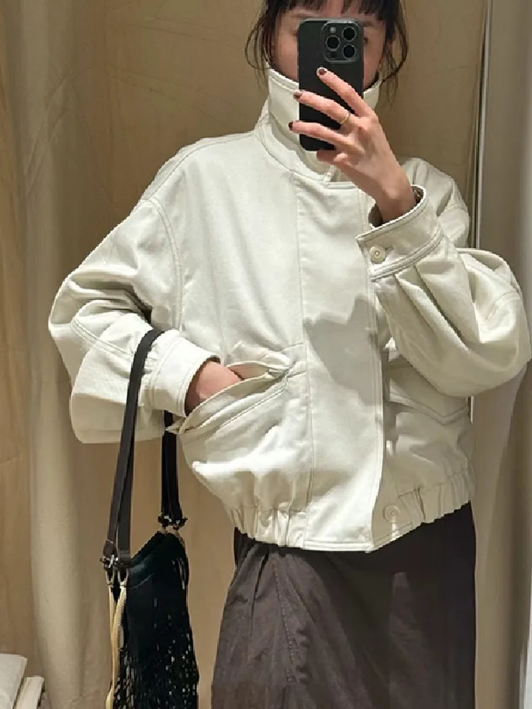 

Повседневное женское байкерское пальто с воротником-стойкой, свободное кожаное пальто, повседневное универсальное Fem Faion