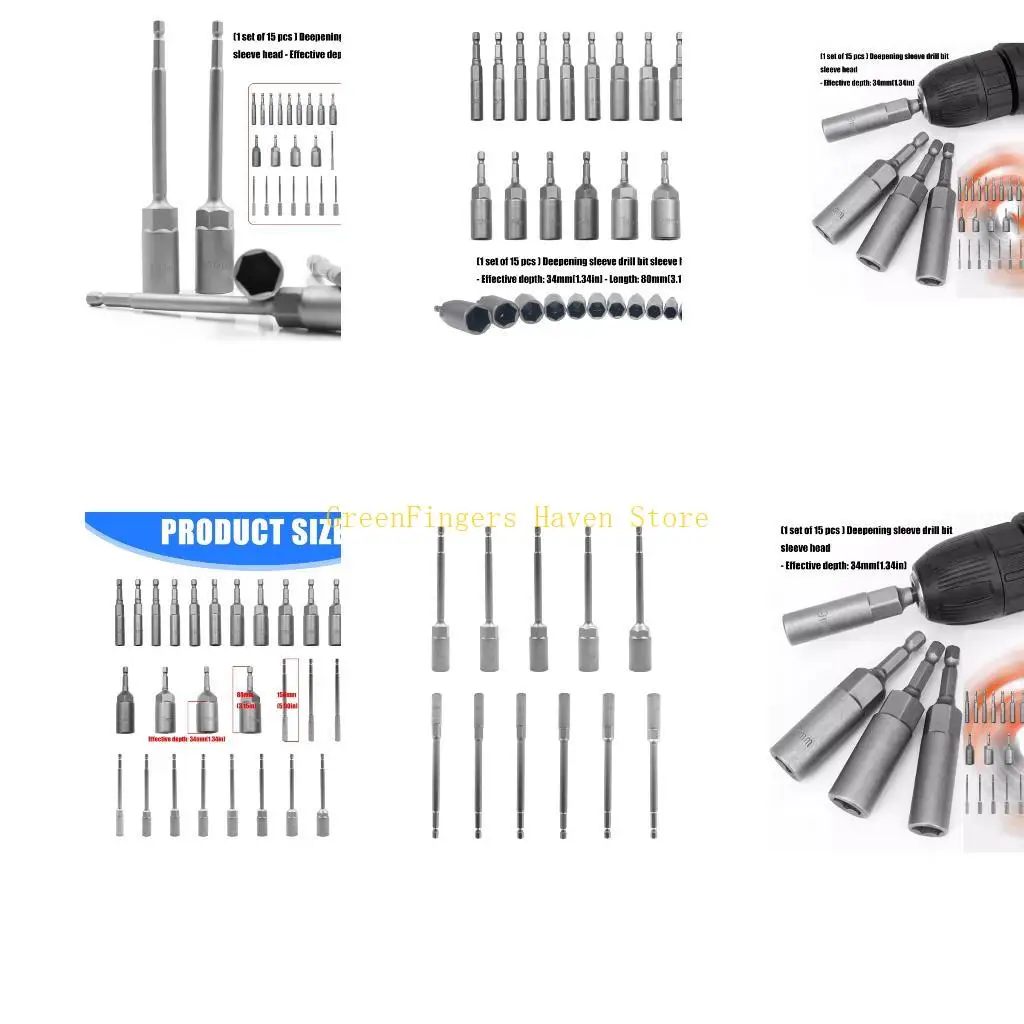 F68D 15Pcs/set Deep Socket Drill Bit Set High Strength Steel Extended Sockets Wrench