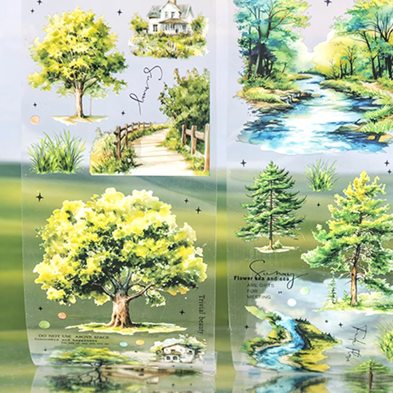 3rolls A Tree's Landscape Series Landscaping PET Tape Handbook Material Collage DIY Photo Frame Scrapbook Phone Case Postcard