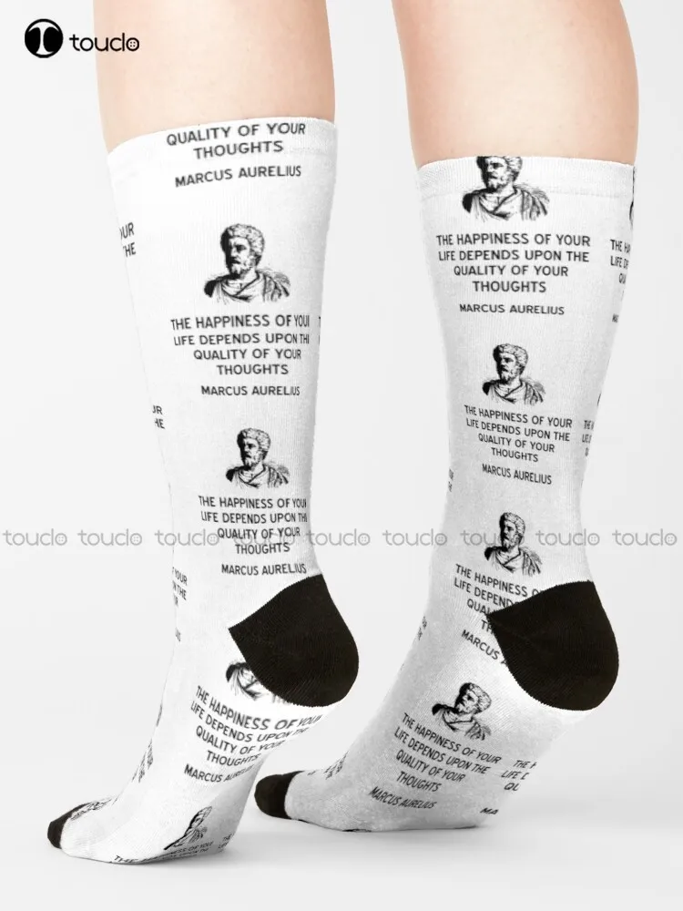 

Stoic Marcus Aurelius Quote On Happiness Socks High Socks Women Cartoon Street Skateboard Socks Unisex Adult Teen Youth Socks