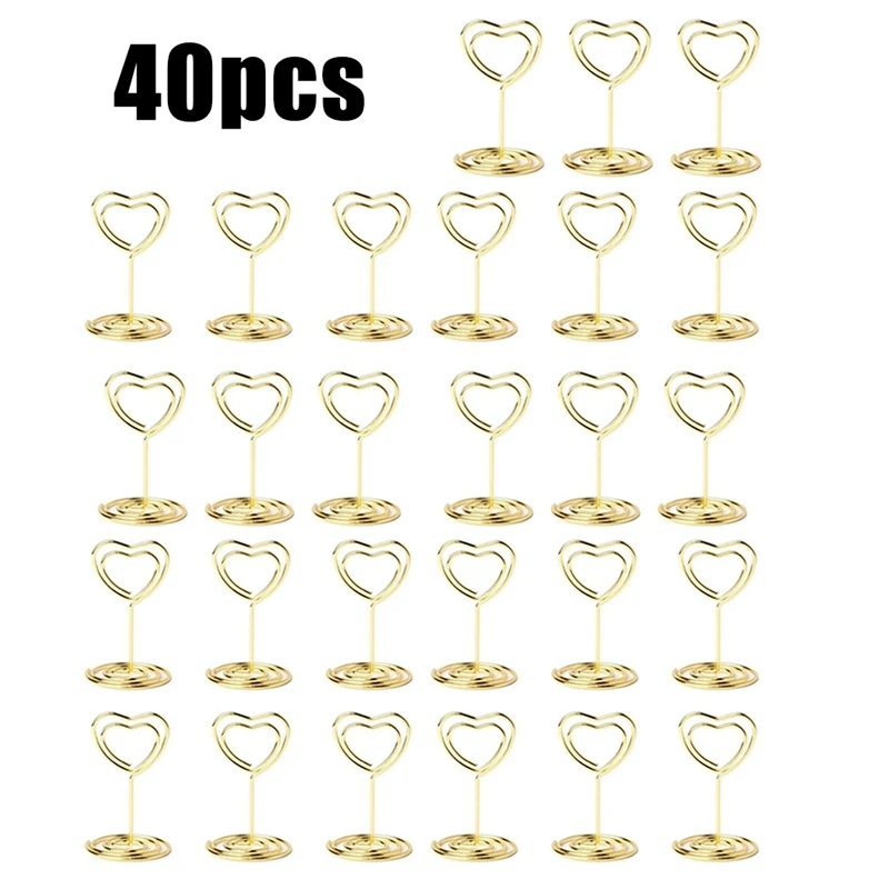 Gold Card Holder for Party, Place Card, Cards Stand, Name Menu Clips, Table Sign Holders, 40 PCs