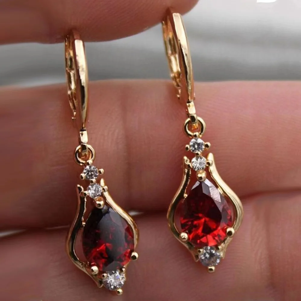 Luxury Temperament Drop-shaped Ntural Gemstone  Popular Jewelry Diamond-set Zircon Dangle Earrings For Women Gift