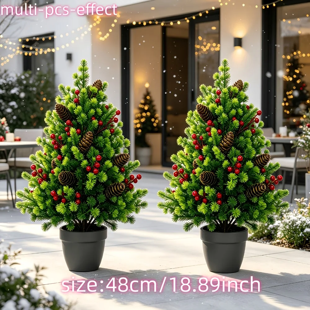 2PC 2PC Artificial Christmas Tabletop Trees with Red Berries Pinecones 2026 NEW Artificial Pine Needles Christmas Holiday Decor - Aliexpress Deal