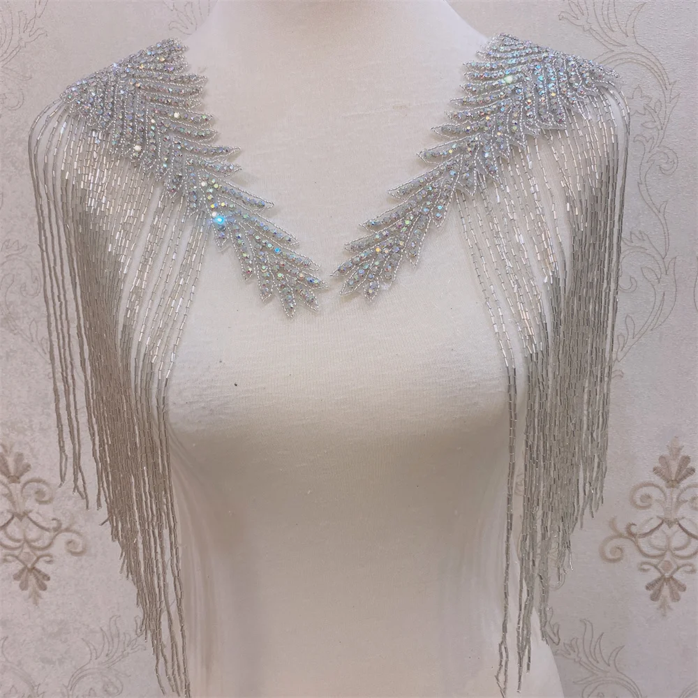 Handmade Crystal Beaded Rhinestone patches Iron on Bridal Sash Belt collar for wedding dress Decoration