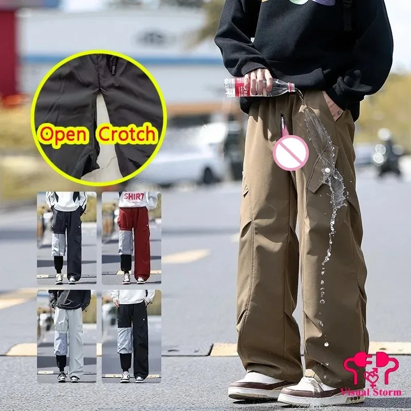 

Men Open Crotch Pants Waterproof Windproof Stain Fleece Lined Hiking Cargo Pants Plus Size Outdoor Winter Warm Trousers