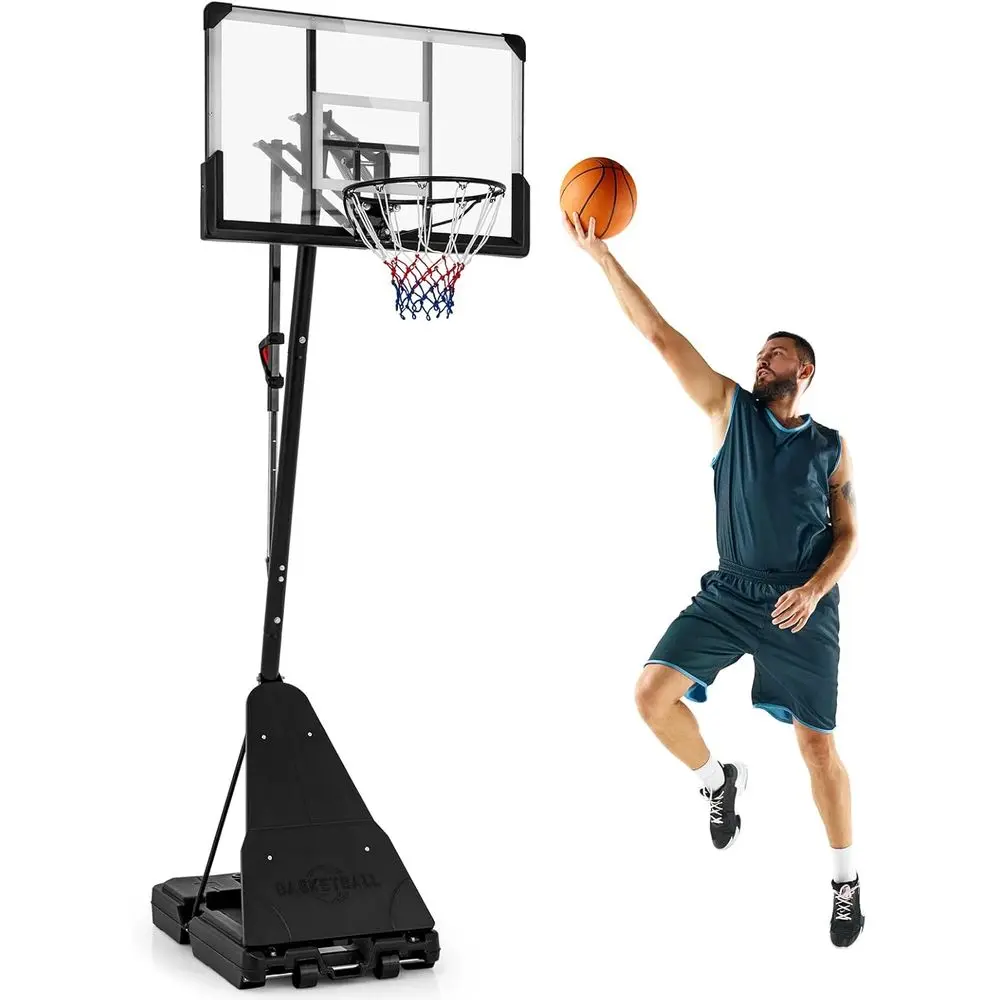 

Баскетбольные кольца с регулируемой высотой: 4,9-10 футов, 44-см щит, отбойная панель, колеса, подходят для детей и взрослых, портативные.