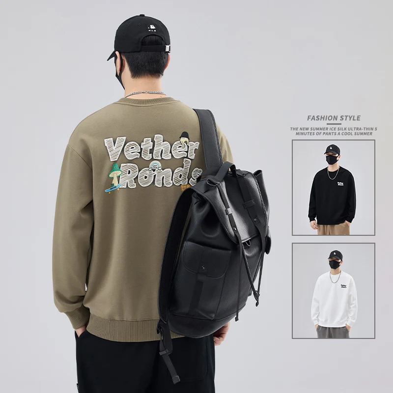 

round Ne Sweatirt Men's Spring Autumn 2025 New Faion Print Base irt Loose oulder Men's Casual Versatile Top