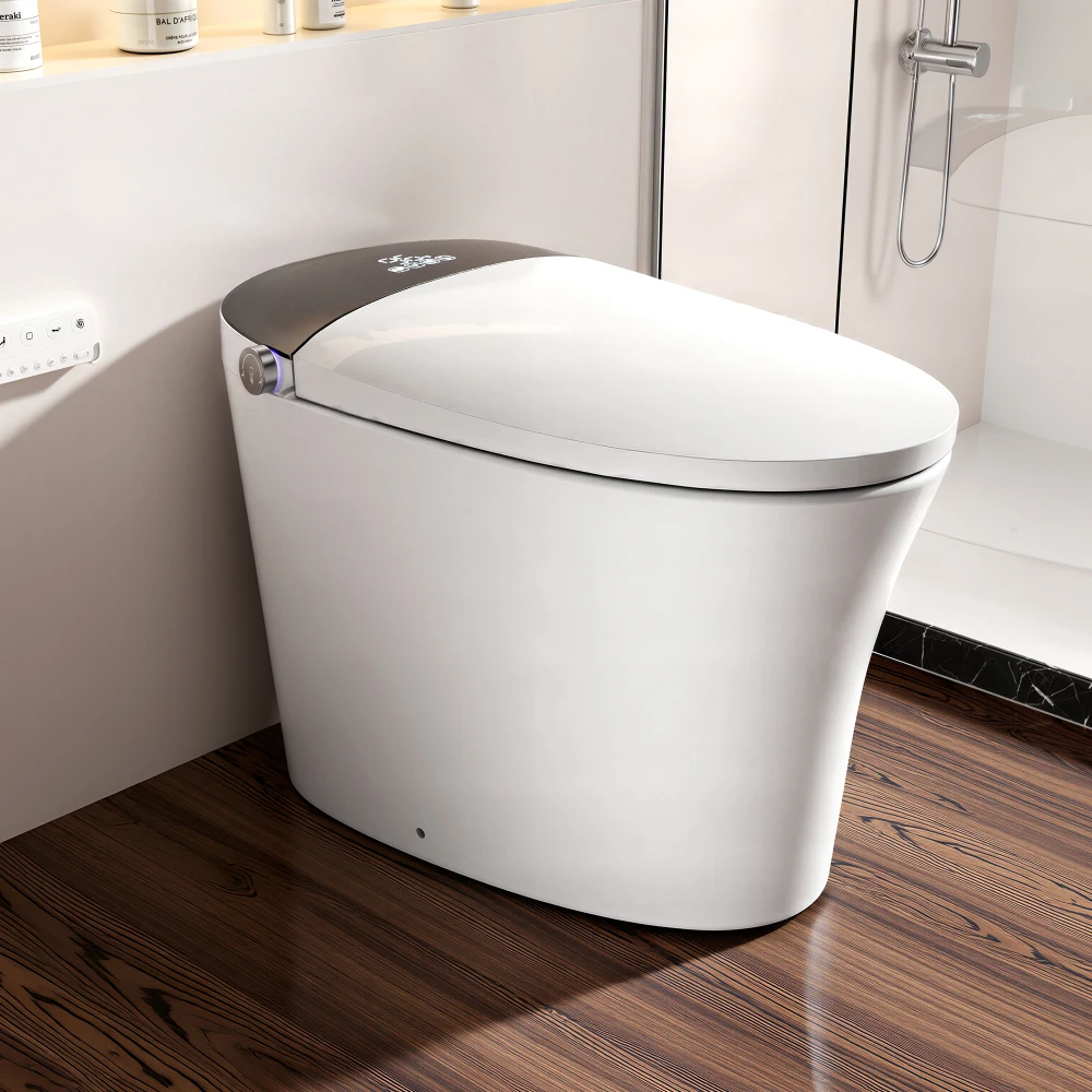 Smart Toilet with Foam Shield, Zero Water Pressure Flush, Radar Sensor, Foot Operated Seat, Heated Seat, Warm Water Sprayer & Dryer, Auto Flush & Close, Remote Control